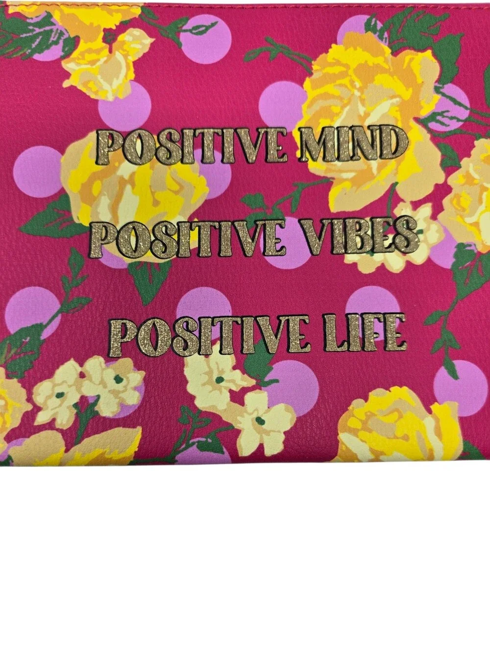 NEW Betsey Johnson Faux Leather Floral Clutch Wristlet Pouch Pink Gold